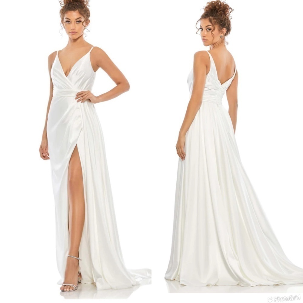 Mac Duggal Sleeveless Faux Wrap Draped Gown